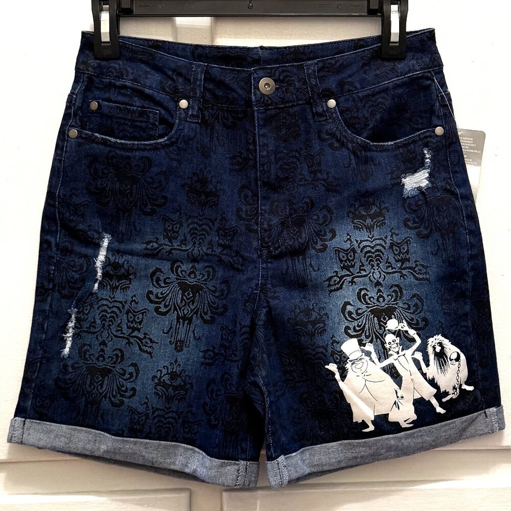 Disney Haunted Mansion Hitchhiking Ghosts Wallpaper Denim Shorts for Women Small